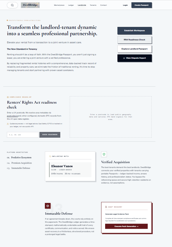 DwellBridge institutional features and readiness check