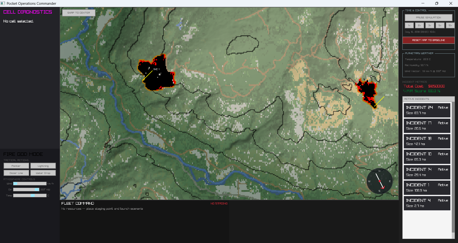 IGNIS map with two growing wildfire incidents