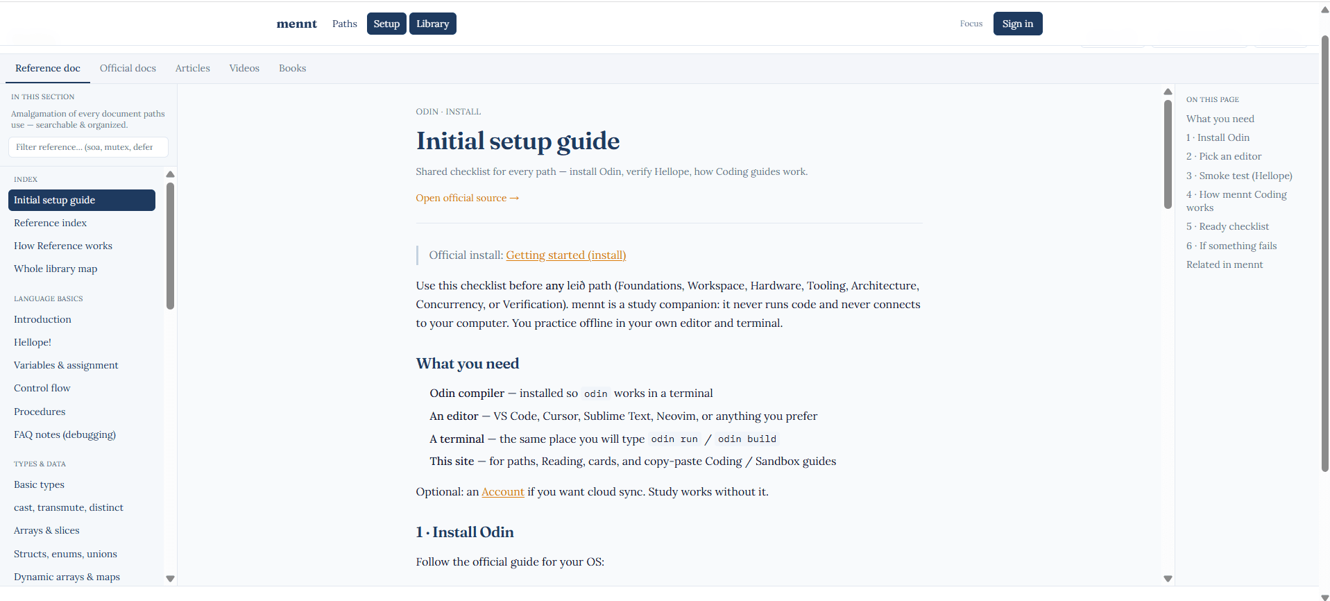 mennt Initial setup guide in the reference library