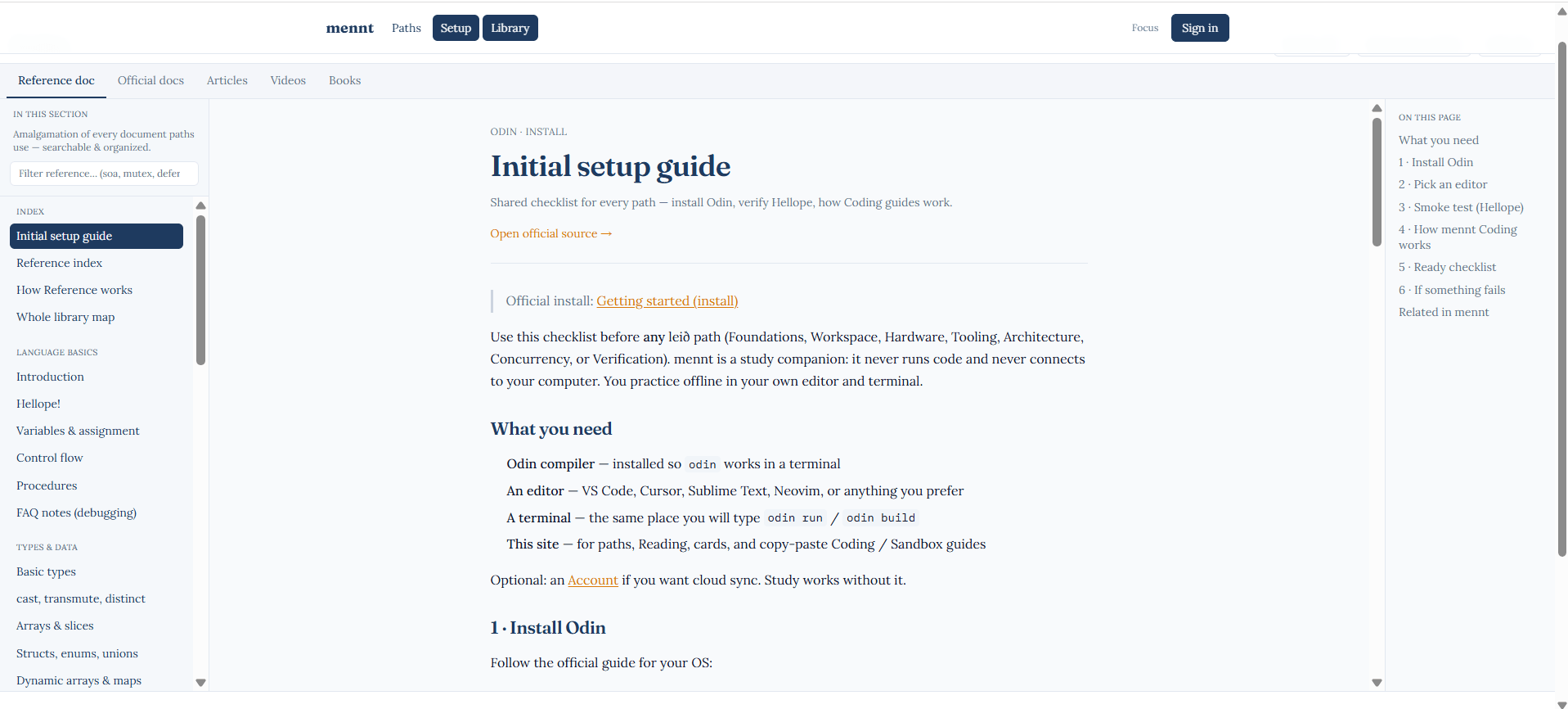 mennt Initial setup guide in the reference library