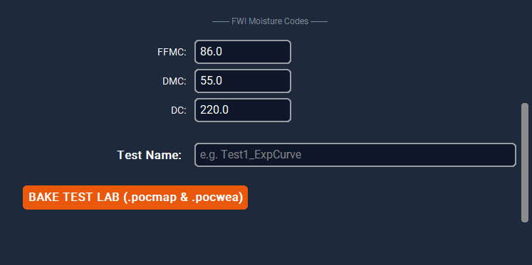 POC Studio FWI moisture codes and bake test lab button